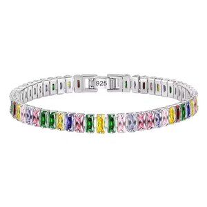 New 925 STERLING SILVER | Multi-Color Baguette Crystal Bracelet | Hypoallergenic